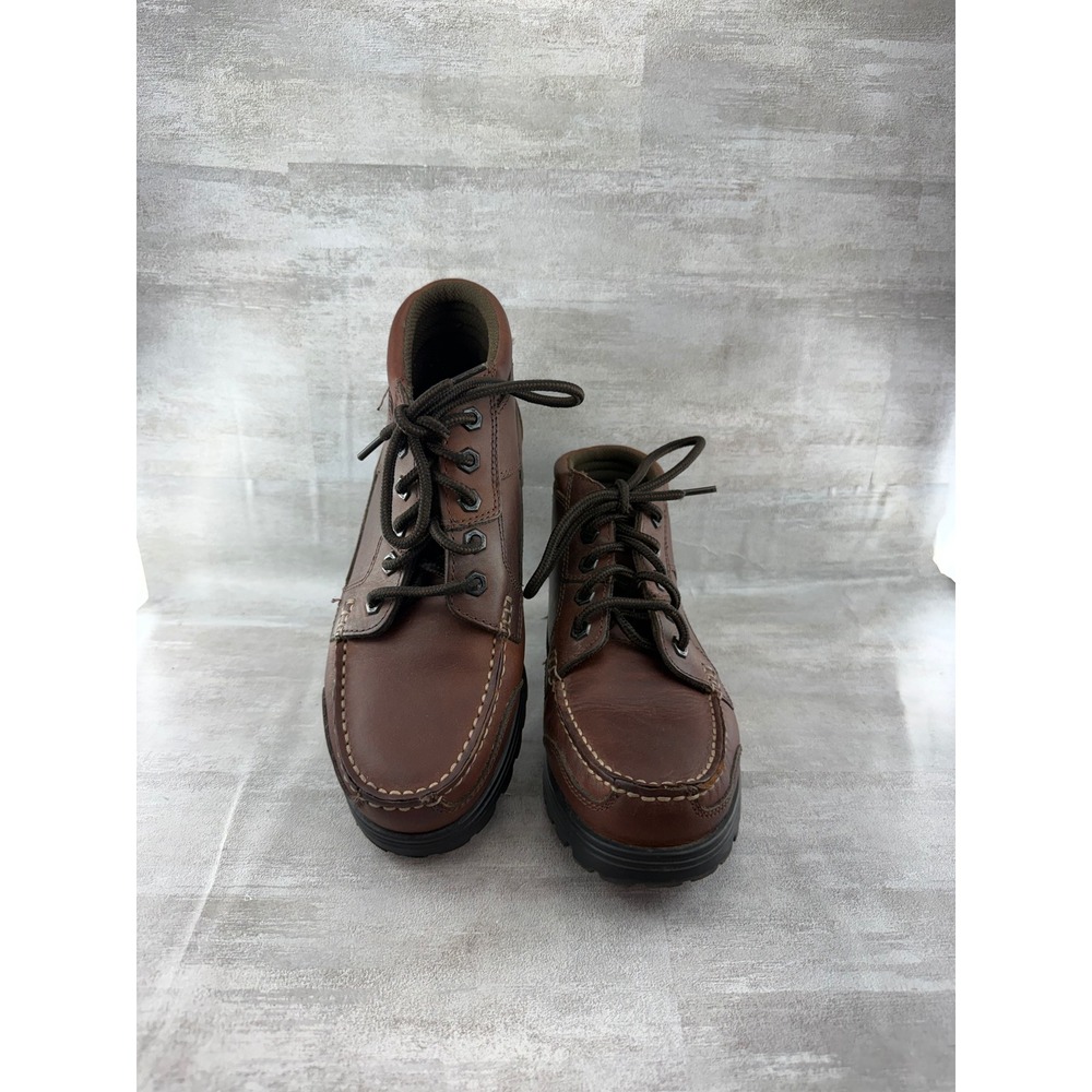 Thom McAn Brown Leather Moc Toe Lug Sole Ankle Boots Women Sz 8.5